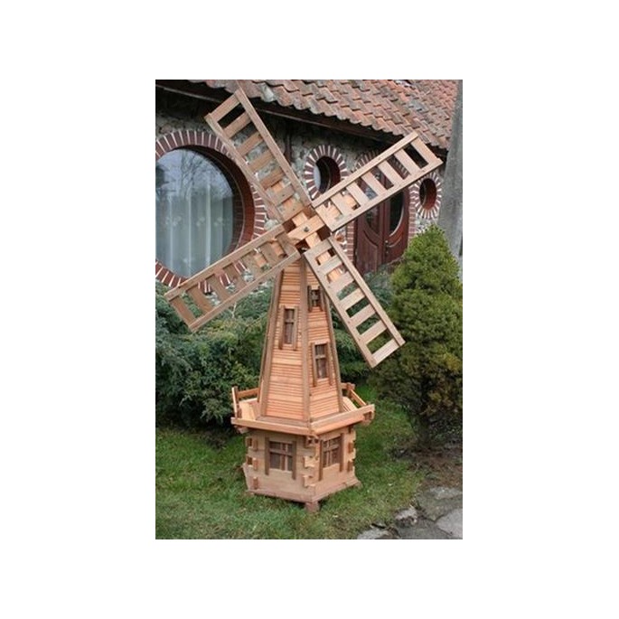 MKSTOR Drevený veterný mlyn záhradný otočný dekoračný 170cm, jelša a palisander