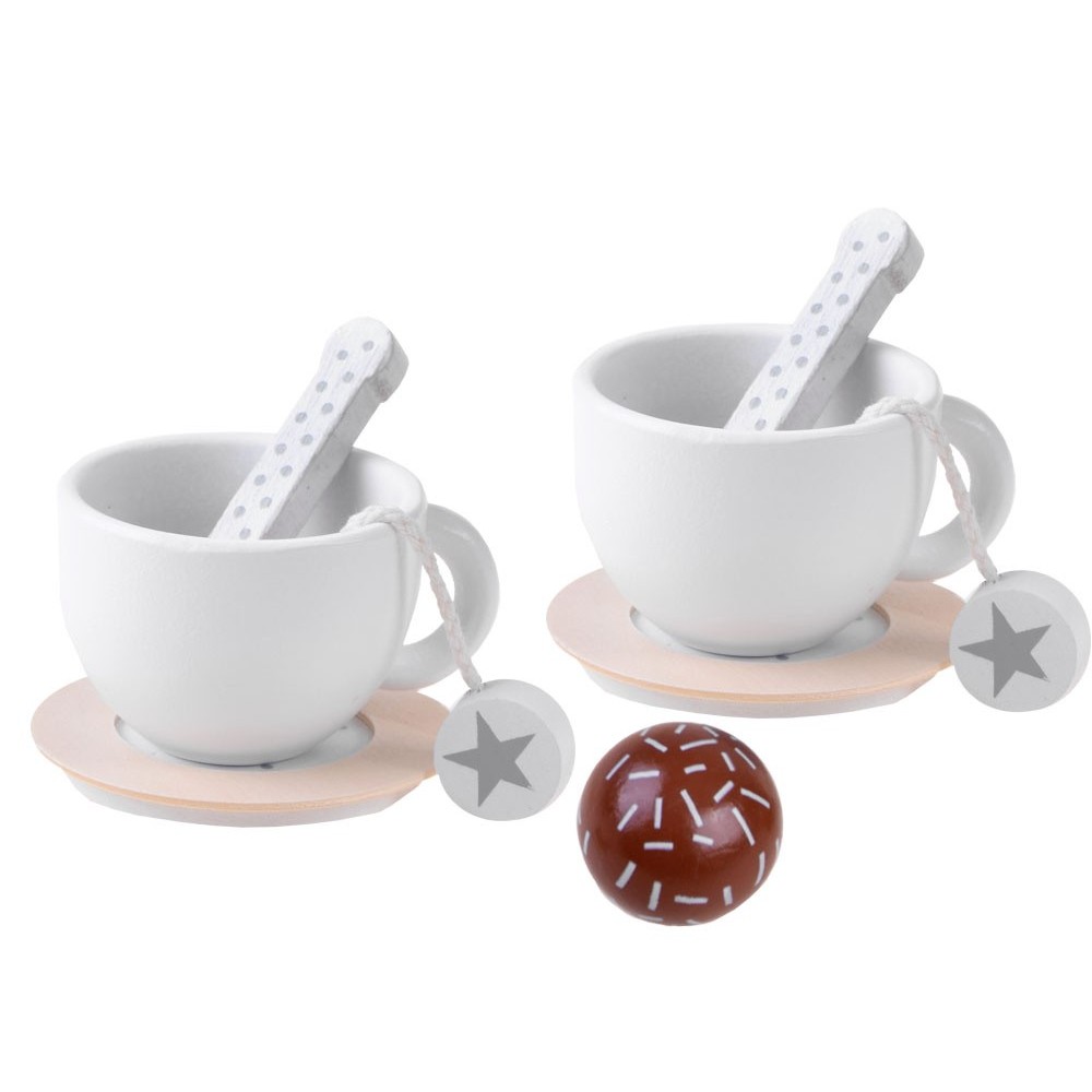 JOKO Detský Drevený čajový set s podnosom, biely
