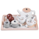JOKO Detský Drevený čajový set s podnosom, biely