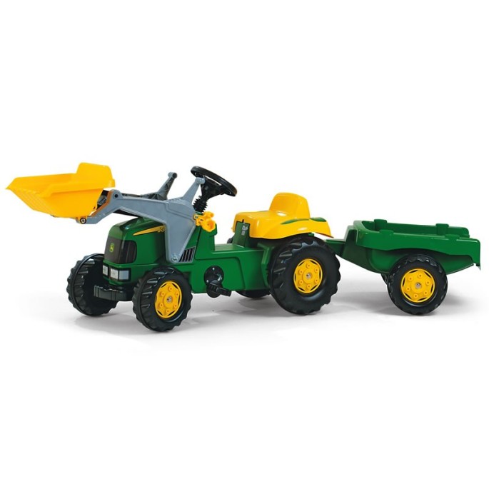 Rolly Toys Šľapací traktor John Deere + predný nakladač + vlečka