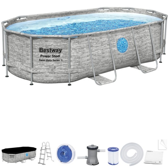 Bestway 56714 Bazén s kovovou konštrukciou Power Steel Swim VISTA 427 cm x 250 cm x 100 cm + čerpadlo + rebrík + plachta 