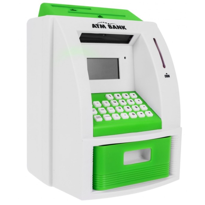 JOKO Detský Interaktívny Bankomat na Peniaze, Pokladnička na batérie + bankomatová karta, zelený