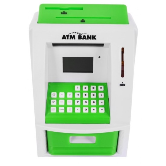 JOKO Detský Interaktívny Bankomat na Peniaze, Pokladnička na batérie + bankomatová karta, zelený