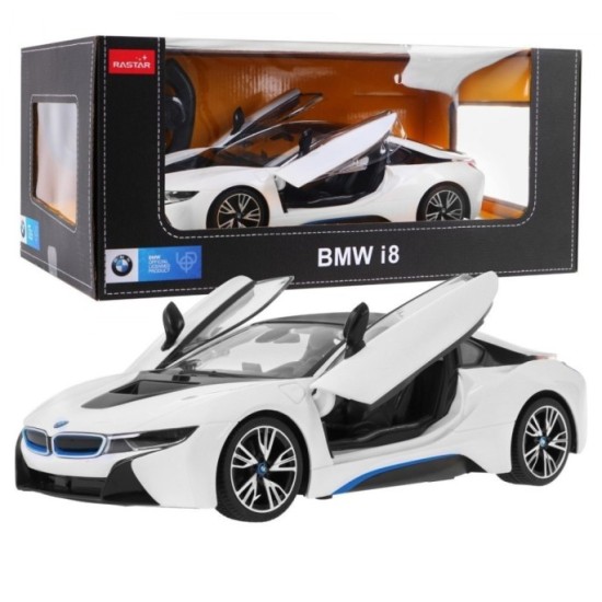 RASTAR RC Auto BMW i8 1:14 + Automatické Dvere na diaľkové ovládanie + LED svetlo, biele