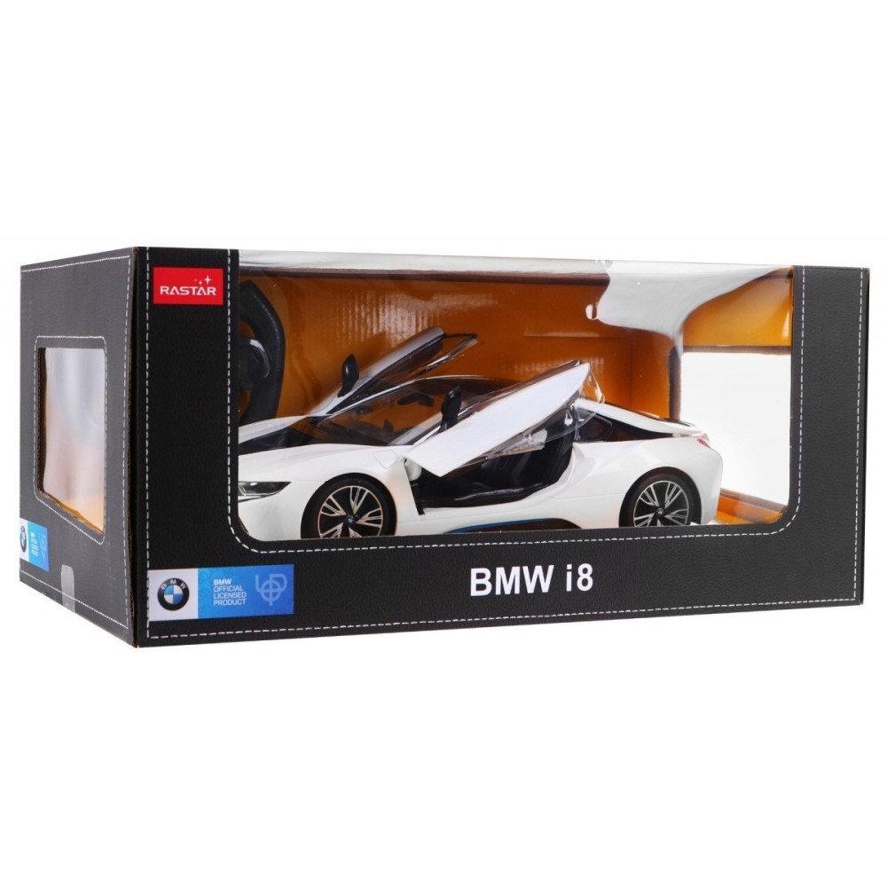 RASTAR RC Auto BMW i8 1:14 + Automatické Dvere na diaľkové ovládanie + LED svetlo, biele