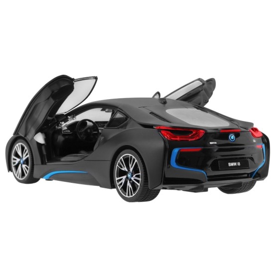 RASTAR RC Auto BMW i8 1:14 + Automatické Dvere na diaľkové ovládanie + LED svetlo, čierne