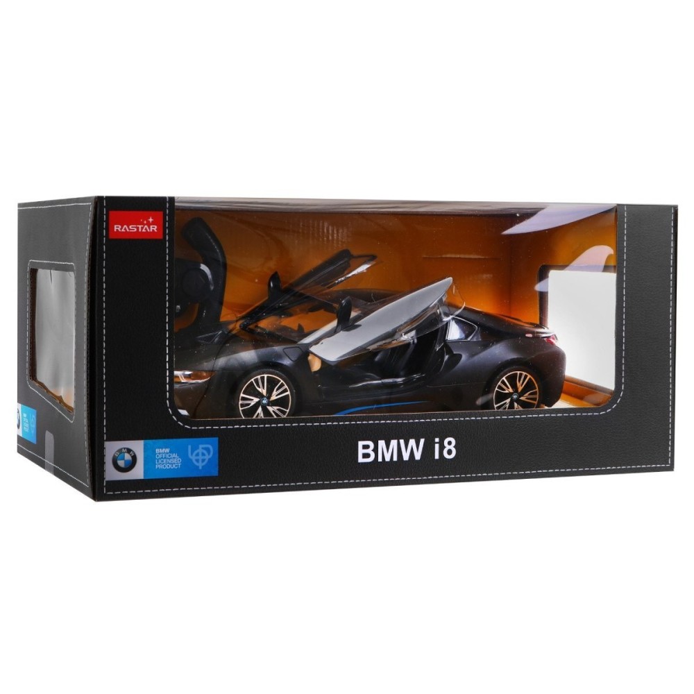RASTAR RC Auto BMW i8 1:14 + Automatické Dvere na diaľkové ovládanie + LED svetlo, čierne
