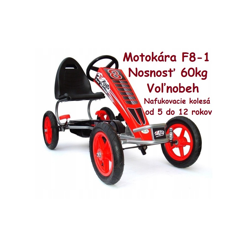 JOKO Šľapacia Motokára s nafukovacími kolesami F8-1, s voľnobehom, nosnosť 60kg, od 5 do 12 rokov, červená