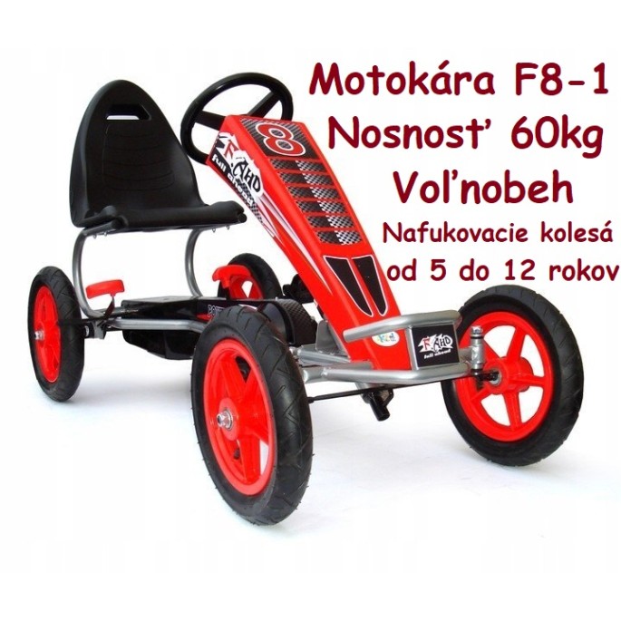 JOKO Šľapacia Motokára s nafukovacími kolesami F8-1, s voľnobehom, nosnosť 60kg, od 5 do 12 rokov, červená