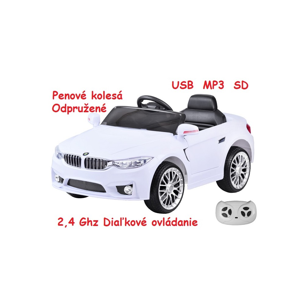 JOKO Elektrické autíčko BW BETA, penové kolesá, USB, MP3, odpružené, biele