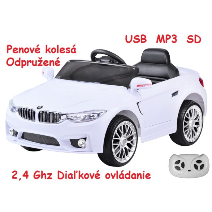 JOKO Elektrické autíčko BW BETA, penové kolesá, USB, MP3, odpružené, biele