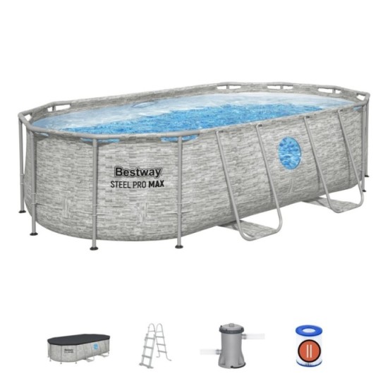 Bestway 56714 Bazén s kovovou konštrukciou Power Steel Swim VISTA 427 cm x 250 cm x 100 cm + čerpadlo + rebrík + plachta 
