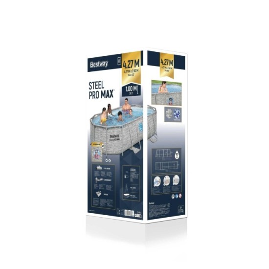 Bestway 56714 Bazén s kovovou konštrukciou Power Steel Swim VISTA 427 cm x 250 cm x 100 cm + čerpadlo + rebrík + plachta 