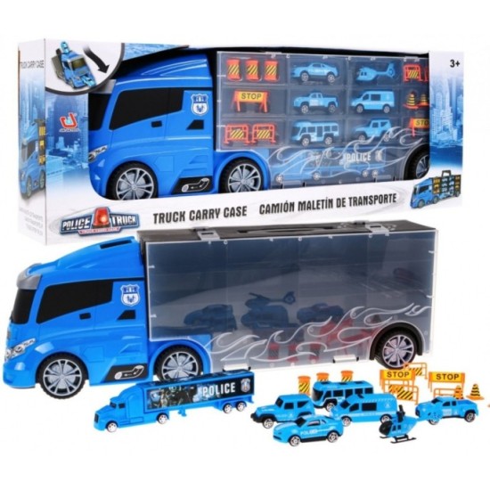 JOKO Veľký Policajný kamión 57cm + policajné autíčka + malý kamión + dopravné značky, modrý