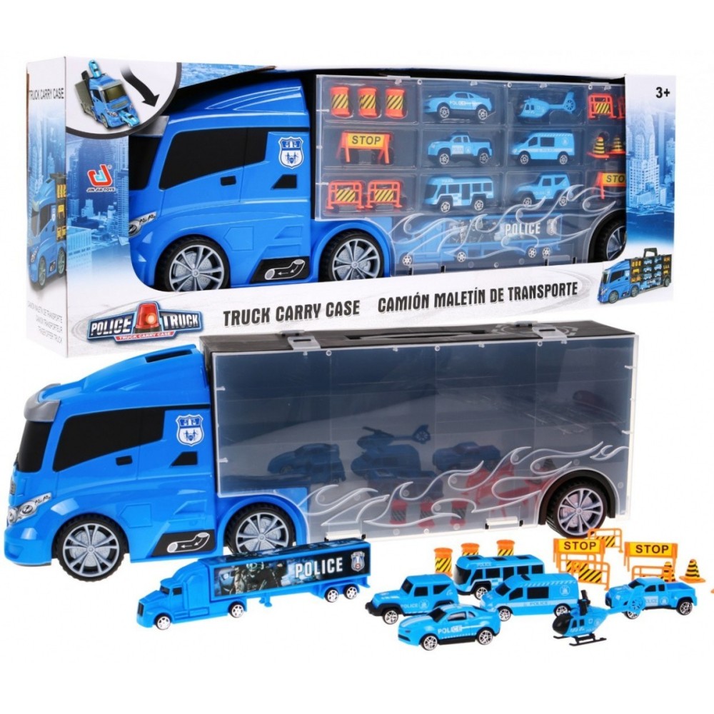 JOKO Veľký Policajný kamión 57cm + policajné autíčka + malý kamión + dopravné značky, modrý