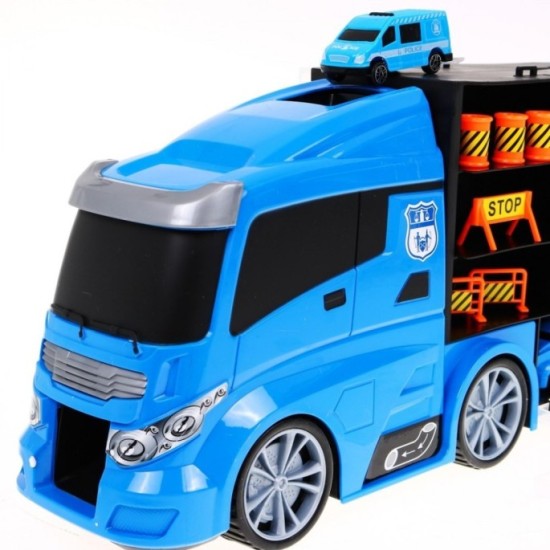 JOKO Veľký Policajný kamión 57cm + policajné autíčka + malý kamión + dopravné značky, modrý