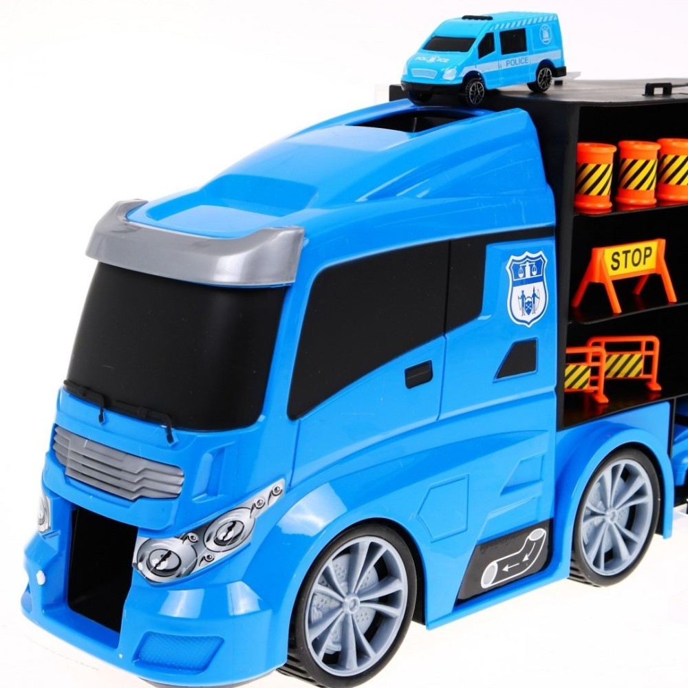 JOKO Veľký Policajný kamión 57cm + policajné autíčka + malý kamión + dopravné značky, modrý