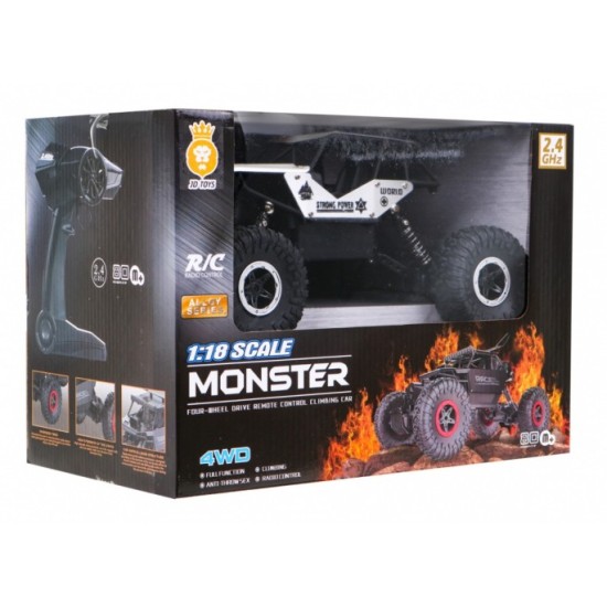 JOKO RC Autíčko Jeep Crawler Monster 1:18 4x4, dosah 40m, strieborné
