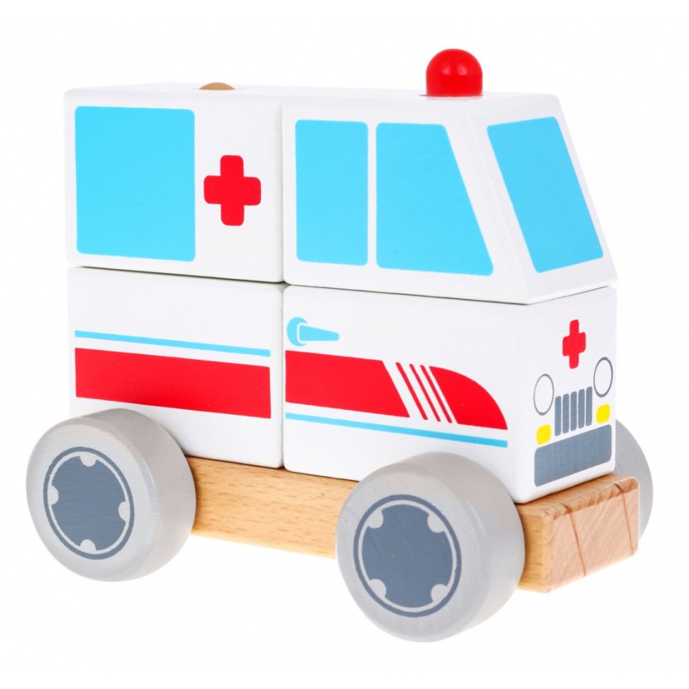 JOKO Skladačka Drevené auto Sanitka s kolesami