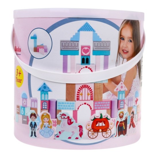 JOKO Sada Drevené kocky Princezná na zámku + Puzzle + vedro s vkladačkou
