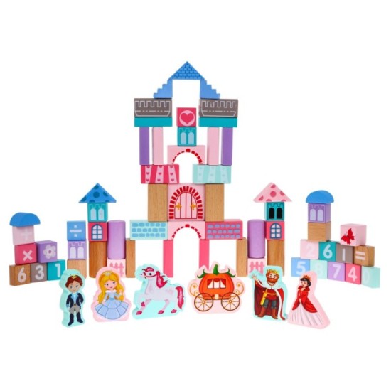 JOKO Sada Drevené kocky Princezná na zámku + Puzzle + vedro s vkladačkou