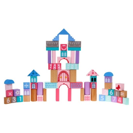 JOKO Sada Drevené kocky Princezná na zámku + Puzzle + vedro s vkladačkou