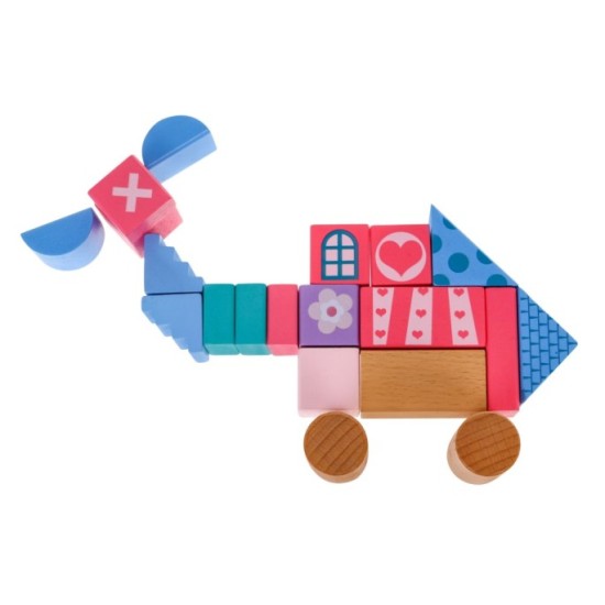 JOKO Sada Drevené kocky Princezná na zámku + Puzzle + vedro s vkladačkou