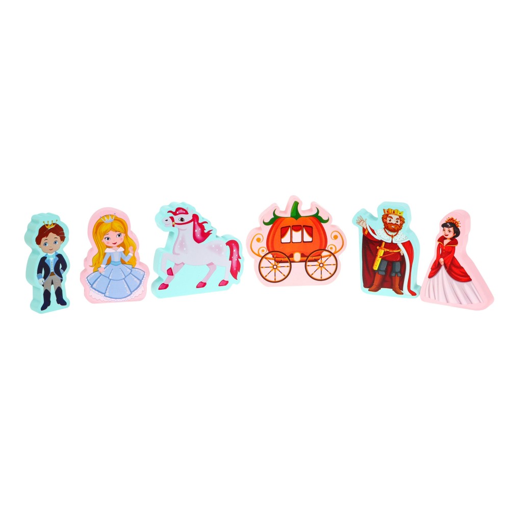 JOKO Sada Drevené kocky Princezná na zámku + Puzzle + vedro s vkladačkou