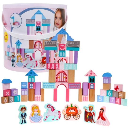 JOKO Sada Drevené kocky Princezná na zámku + Puzzle + vedro s vkladačkou