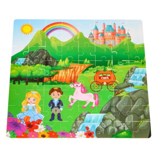 JOKO Sada Drevené kocky Princezná na zámku + Puzzle + vedro s vkladačkou