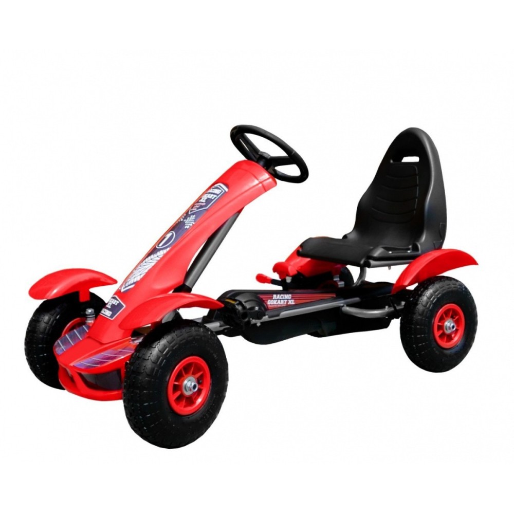 JOKO Šľapacia Motokára na pedály s nafukovacími kolesami F618, voľnobeh, nosnosť 50 kg, červená