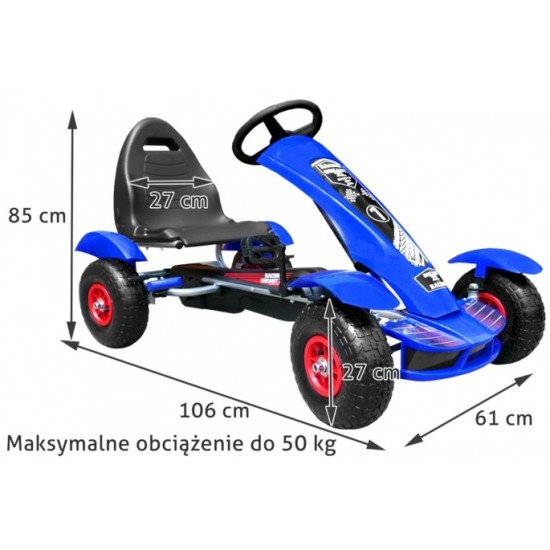 JOKO Šľapacia Motokára na pedály s nafukovacími kolesami F618, voľnobeh, nosnosť 50 kg, modrá