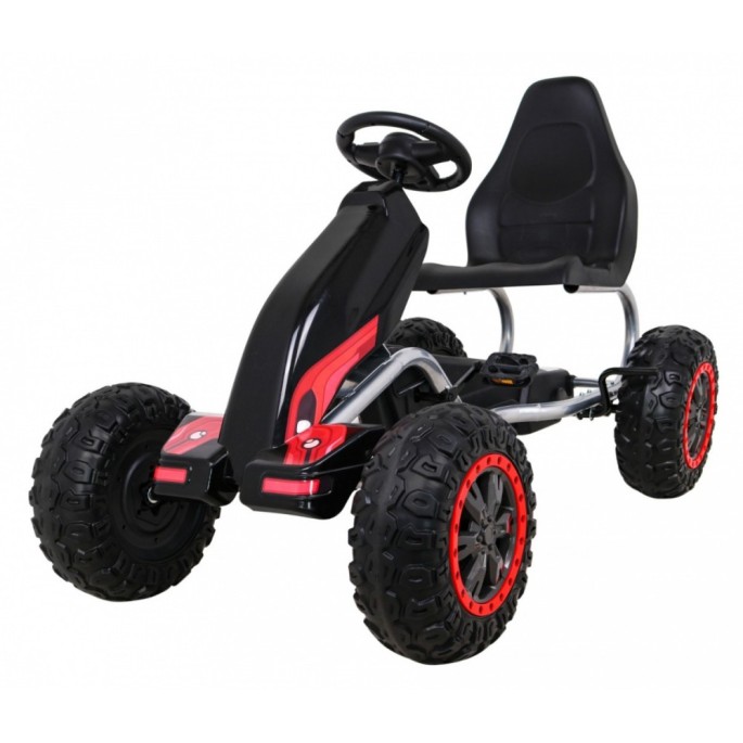 JOKO Veľká šľapacia motokára Gokart STRONG B012 s Voľnobehom, nosnosť 100kg, dĺžka 135cm, penové kolesá, čierna