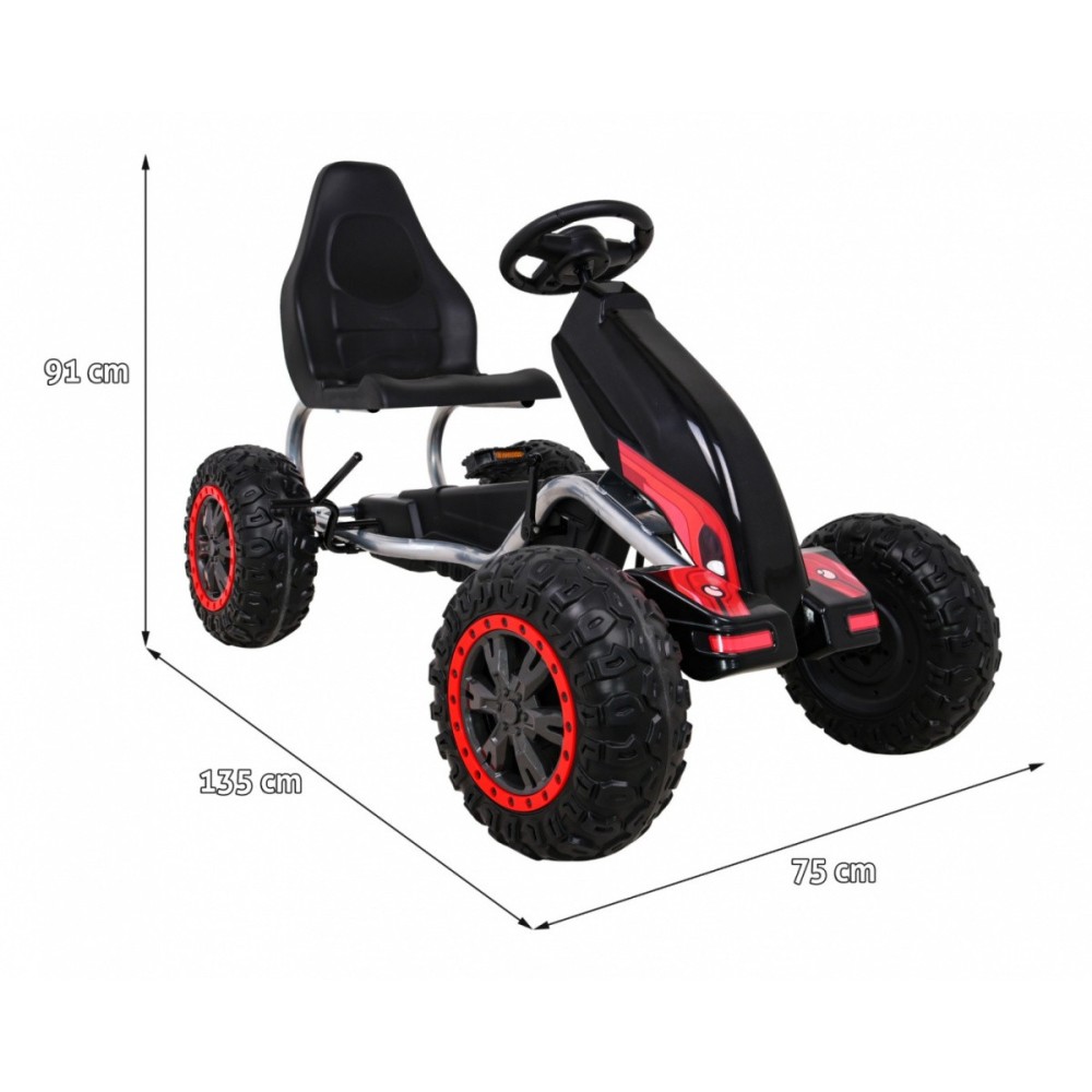 JOKO Veľká šľapacia motokára Gokart STRONG B012 s Voľnobehom, nosnosť 100kg, dĺžka 135cm, penové kolesá, čierna