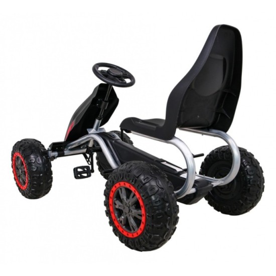 JOKO Veľká šľapacia motokára Gokart STRONG B012 s Voľnobehom, nosnosť 100kg, dĺžka 135cm, penové kolesá, čierna