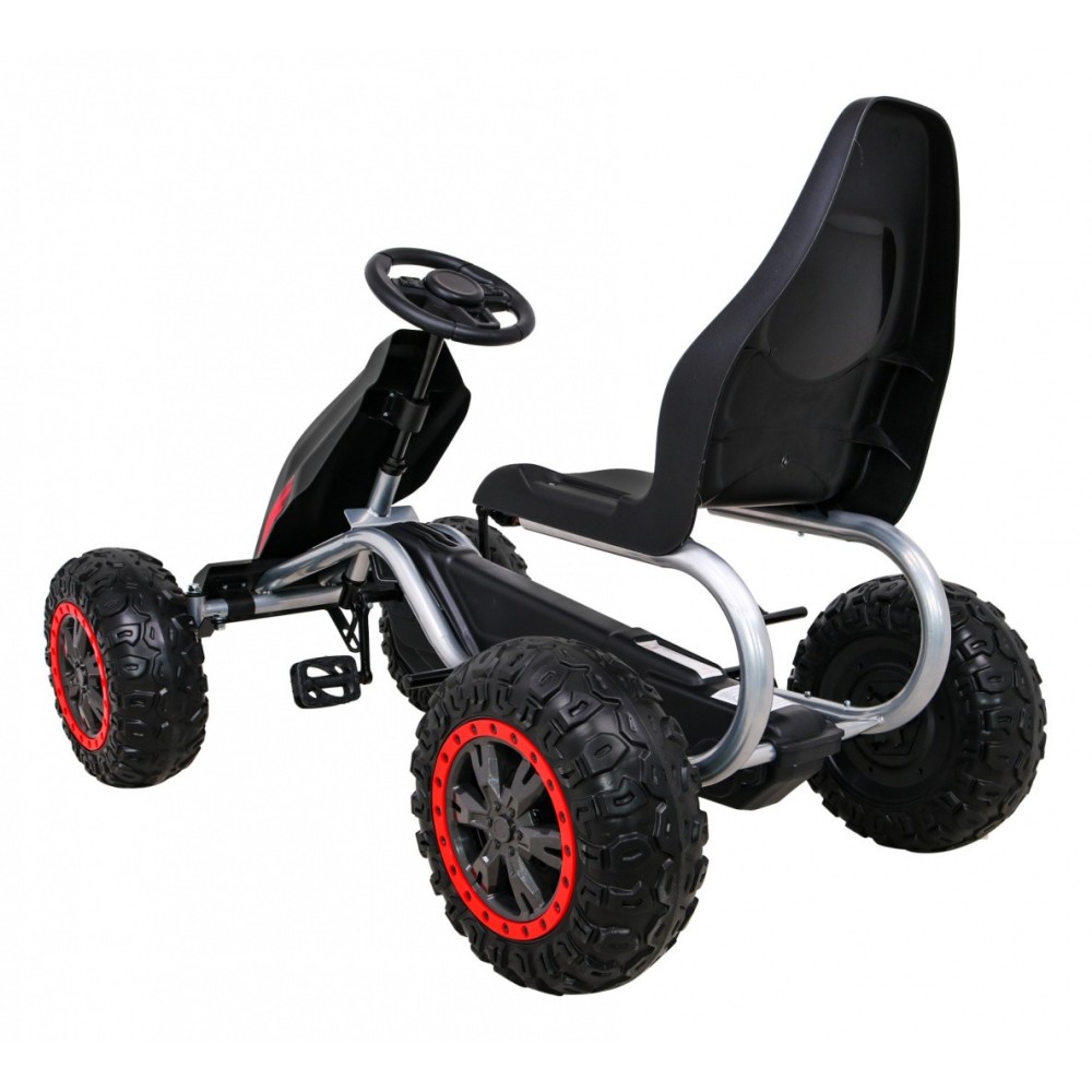 JOKO Veľká šľapacia motokára Gokart STRONG B012 s Voľnobehom, nosnosť 100kg, dĺžka 135cm, penové kolesá, čierna
