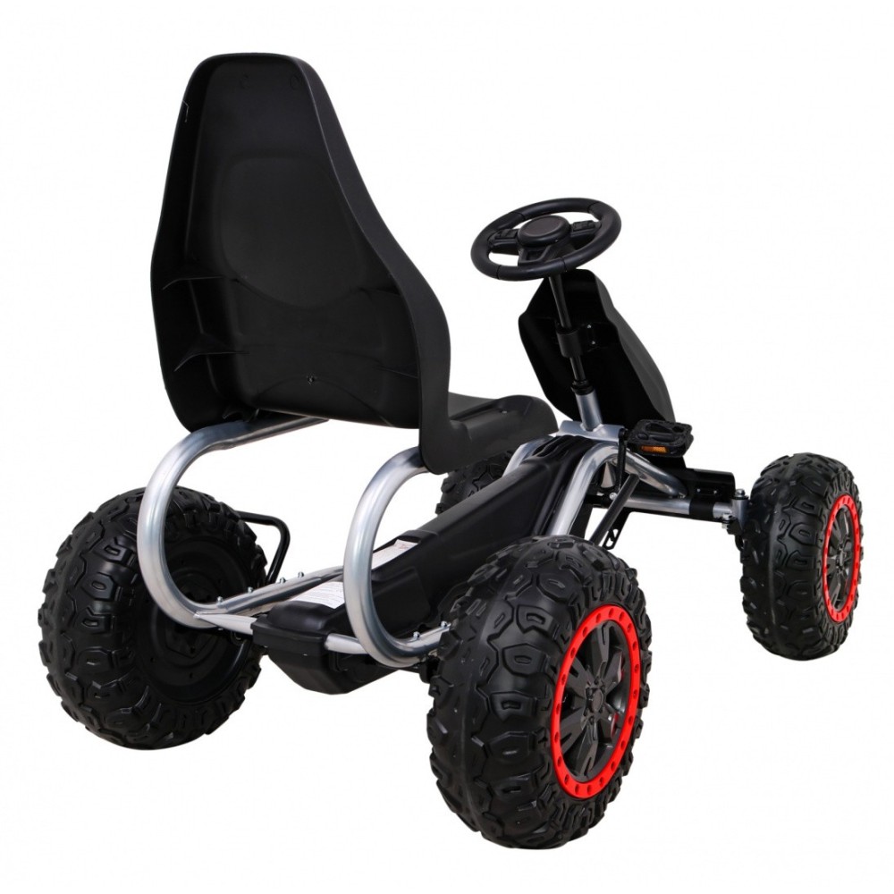 JOKO Veľká šľapacia motokára Gokart STRONG B012 s Voľnobehom, nosnosť 100kg, dĺžka 135cm, penové kolesá, čierna