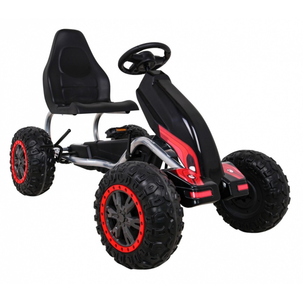 JOKO Veľká šľapacia motokára Gokart STRONG B012 s Voľnobehom, nosnosť 100kg, dĺžka 135cm, penové kolesá, čierna