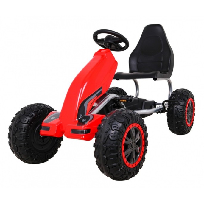 JOKO Veľká šľapacia motokára Gokart STRONG B012 s Voľnobehom, nosnosť 100kg, dĺžka 135cm, penové kolesá, červená