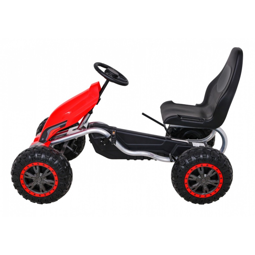 JOKO Veľká šľapacia motokára Gokart STRONG B012 s Voľnobehom, nosnosť 100kg, dĺžka 135cm, penové kolesá, červená