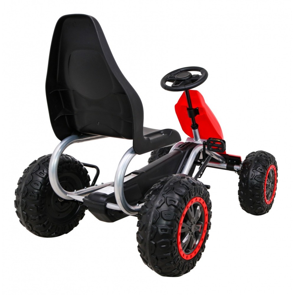 JOKO Veľká šľapacia motokára Gokart STRONG B012 s Voľnobehom, nosnosť 100kg, dĺžka 135cm, penové kolesá, červená