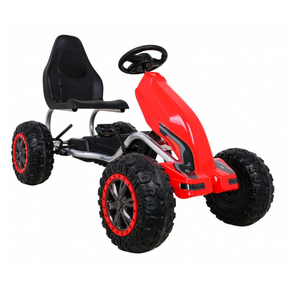 JOKO Veľká šľapacia motokára Gokart STRONG B012 s Voľnobehom, nosnosť 100kg, dĺžka 135cm, penové kolesá, červená