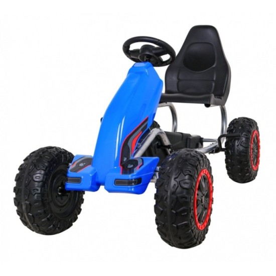 JOKO Veľká šľapacia motokára Gokart STRONG B012 s Voľnobehom, nosnosť 100kg, dĺžka 135cm, penové kolesá, modrá