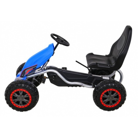 JOKO Veľká šľapacia motokára Gokart STRONG B012 s Voľnobehom, nosnosť 100kg, dĺžka 135cm, penové kolesá, modrá