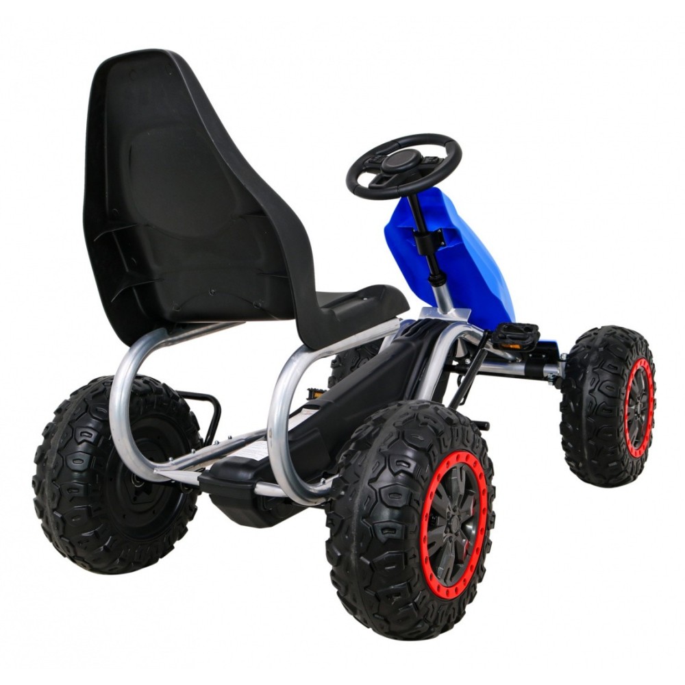 JOKO Veľká šľapacia motokára Gokart STRONG B012 s Voľnobehom, nosnosť 100kg, dĺžka 135cm, penové kolesá, modrá