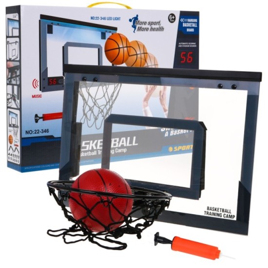 JOKO Elektronický basketbalový kôš s počitadlom so svetlom a zvukom, priehľadný