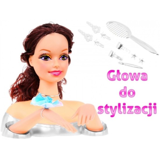 JOKO Bábika Hlava Na česanie s náušnicami, hnedé vlasy