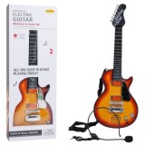 JOKO Detská elektrická gitara s kovovými strunami a s mikrofónom, hnedá