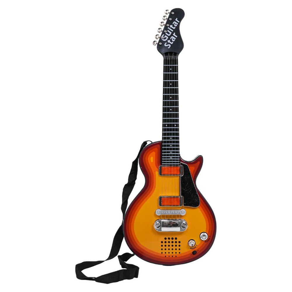 JOKO Detská elektrická gitara s kovovými strunami a s mikrofónom, hnedá