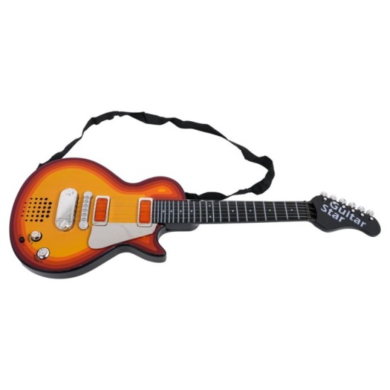 JOKO Detská elektrická gitara s kovovými strunami a s mikrofónom, hnedá
